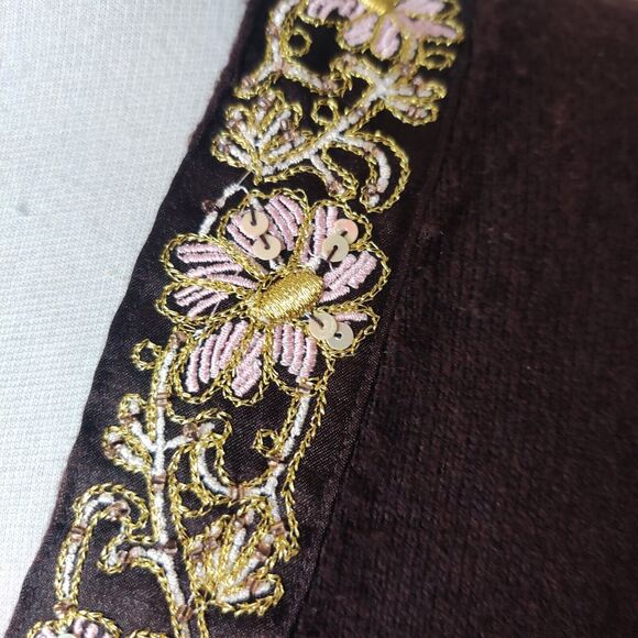 Cache Embroidered Cardigan Beaded Sequin Trim Open Front - Picture 5 of 12